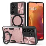 For Samsung Galaxy M16 5G CD Texture Sliding Camshield Magnetic Holder Phone Case(Pink)