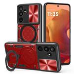 For Samsung Galaxy M16 5G CD Texture Sliding Camshield Magnetic Holder Phone Case(Red)