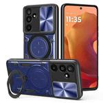 For Samsung Galaxy M16 5G CD Texture Sliding Camshield Magnetic Holder Phone Case(Blue)