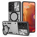 For Samsung Galaxy M16 5G CD Texture Sliding Camshield Magnetic Holder Phone Case(Silver)