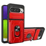 For Google Pixel 9 / 9 Pro Sliding Camshield TPU+PC Phone Case with Card Slot(Red)