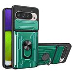 For Google Pixel 9 / 9 Pro Sliding Camshield TPU+PC Phone Case with Card Slot(Dark Green)