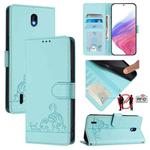 For Nokia C01 Plus / C1 2nd Edition Cat Rat Embossed RFID Leather Phone Case with Lanyard(Mint Green)