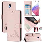 For Nokia C01 Plus / C1 2nd Edition Cat Rat Embossed RFID Leather Phone Case with Lanyard(Pink)