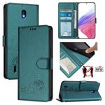 For Nokia C01 Plus / C1 2nd Edition Cat Rat Embossed RFID Leather Phone Case with Lanyard(Peacock Green)