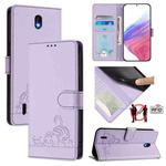 For Nokia C01 Plus / C1 2nd Edition Cat Rat Embossed RFID Leather Phone Case with Lanyard(Purple)