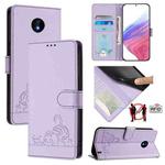 For Nokia C10 / C20 Cat Rat Embossed RFID Leather Phone Case with Lanyard(Purple)