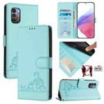 For Nokia G21 / G11 Cat Rat Embossed RFID Leather Phone Case with Lanyard(Mint Green)