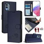 For Nokia X30 5G Cat Rat Embossed RFID Leather Phone Case with Lanyard(Blue)