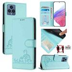 For T-Mobile REVVL 6 / 6x 5G Cat Rat Embossed RFID Leather Phone Case with Lanyard(Mint Green)