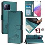 For T-Mobile REVVL 7 Pro 5G Cat Rat Embossed RFID Leather Phone Case with Lanyard(Peacock Green)