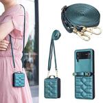 For Samsung Galaxy Z Flip4 V-shaped Crossbody Lanyard Leather Phone Case(Green)