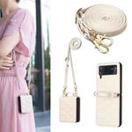 For Samsung Galaxy Z Flip4 V-shaped Crossbody Lanyard Leather Phone Case(Beige)