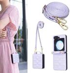 For Samsung Galaxy Z Flip7 V-shaped Crossbody Lanyard Leather Phone Case(Purple)