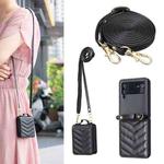 For Samsung Galaxy Z Flip4 Wave-shaped Crossbody Lanyard Leather Phone Case(Black)