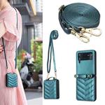 For Samsung Galaxy Z Flip4 Wave-shaped Crossbody Lanyard Leather Phone Case(Green)