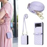 For Samsung Galaxy Z Flip4 Wave-shaped Crossbody Lanyard Leather Phone Case(Purple)