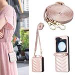 For Samsung Galaxy Z Flip7 Wave-shaped Crossbody Lanyard Leather Phone Case(Rose Gold)