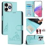 For Umidigi G100X 4G / 5G Cat Rat Embossed RFID Leather Phone Case with Lanyard(Mint Green)
