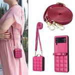 For Samsung Galaxy Z Flip4 Square-shaped Crossbody Lanyard Leather Phone Case(Rose Red)