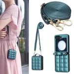 For Samsung Galaxy Z Flip7 Square-shaped Crossbody Lanyard Leather Phone Case(Green)