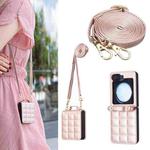 For Samsung Galaxy Z Flip7 Square-shaped Crossbody Lanyard Leather Phone Case(Rose Gold)