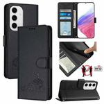 For Samsung Galaxy S24 FE 5G Cat Rat Embossed RFID Leather Phone Case with Lanyard(Black)