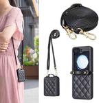 For Samsung Galaxy Z Flip5 Rhombus-shaped Crossbody Lanyard Leather Phone Case(Black)