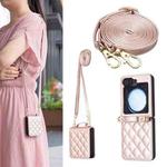 For Samsung Galaxy Z Flip5 Rhombus-shaped Crossbody Lanyard Leather Phone Case(Rose Gold)