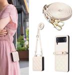 For Samsung Galaxy Z Flip4 Rhombus-shaped Crossbody Lanyard Leather Phone Case(Beige)