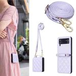 For Samsung Galaxy Z Flip4 Rhombus-shaped Crossbody Lanyard Leather Phone Case(Purple)