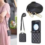 For Samsung Galaxy Z Flip7 Rhombus-shaped Crossbody Lanyard Leather Phone Case(Black)