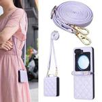 For Samsung Galaxy Z Flip7 Rhombus-shaped Crossbody Lanyard Leather Phone Case(Purple)