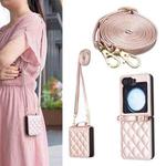 For Samsung Galaxy Z Flip7 Rhombus-shaped Crossbody Lanyard Leather Phone Case(Rose Gold)