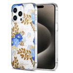 For iPhone 15 Pro Dual-side Laminating IMD PC Hybrid TPU Phone Case(Blue Peony)