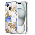 For iPhone 15 Plus Dual-side Laminating IMD PC Hybrid TPU Phone Case(Blue Peony)