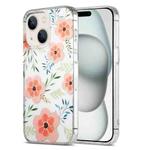 For iPhone 15 Dual-side Laminating IMD PC Hybrid TPU Phone Case(Orange Flowers)