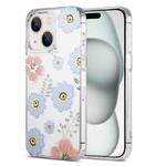 For iPhone 15 Dual-side Laminating IMD PC Hybrid TPU Phone Case(Blue Flower)