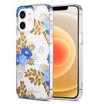 For iPhone 12 Dual-side Laminating IMD PC Hybrid TPU Phone Case(Blue Peony)