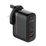 LDNIO Q366 65W USB + Dual Type-C Port Charger with 1m USB-C / Type-C to USB-C / Type-C Data Cable, Plug Type:UK Plug(Black)