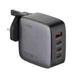 LDNIO Q408 100W GaN USB+3 USB-C / Type-C Interface Charger with 1m 100W USB-C / Type-C to USB-C / Type-C Data Cable, Plug Type:UK Plug(Black)