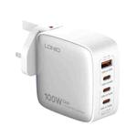 LDNIO Q408 100W GaN USB+3 USB-C / Type-C Interface Charger with 1m 100W USB-C / Type-C to USB-C / Type-C Data Cable, Plug Type:UK Plug(White)