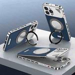 For iPhone 15 Pro Max Metal Snap Buckle 360 Degree Rotating MagSafe Magnetic Holder Phone Case(Dark Blue Silver)