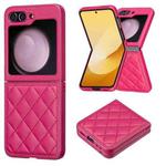 For Samsung Galaxy Z Flip5 Rhombus-shaped Leather Back Cover Phone Case(Rose Red)