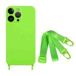 For iPhone 15 Pro Max Fine Hole Silicone Phone Case with Lanyard(Green)