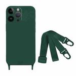 For iPhone 15 Pro Max Fine Hole Silicone Phone Case with Lanyard(Dark Green)