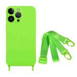 For iPhone 15 Pro Fine Hole Silicone Phone Case with Lanyard(Green)