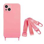 For iPhone 15 Plus Fine Hole Silicone Phone Case with Lanyard(Pink)