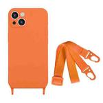 For iPhone 15 Plus Fine Hole Silicone Phone Case with Lanyard(Orange)