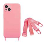 For iPhone 15 Fine Hole Silicone Phone Case with Lanyard(Pink)